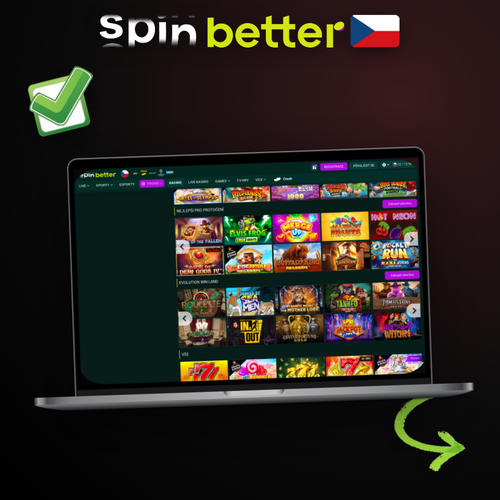 Spinbetter desktopový klient na notebooku s lobby kasina a sportovních sázek